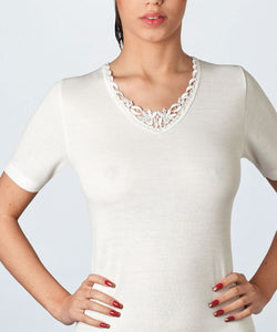 T-shirt lana/cotone pizzo "MD29" - Donna